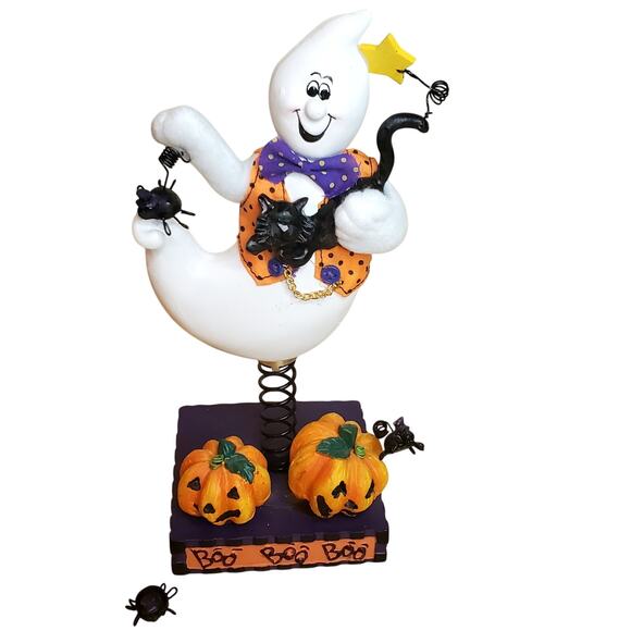 Halloween Ghost Swaying Spring Magnetic Figure Black Cat w Box 6.5" Avon 2002 - Picture 2 of 10